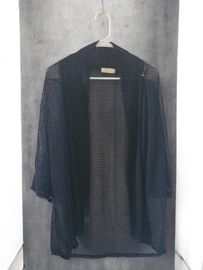 Sheer Open-Front Black Knit Cardigan/ Swimsiut Cover